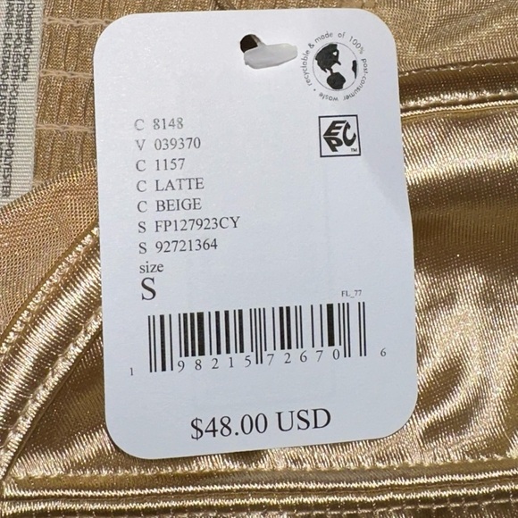 Free People Top Womens Small Latte Casino Royal Brami Crop Smocked Back Y2K NEW - Picture 5 of 10